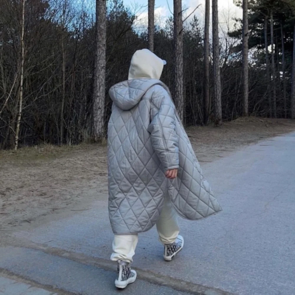 Zara long quilted puffer coat with hood stone grey - Picture 14 of 16